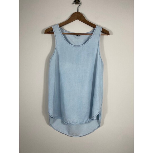 Express Light Blue Chambray Sleeveless Tank Top with Open Back Detail Size Small - Picture 1 of 5